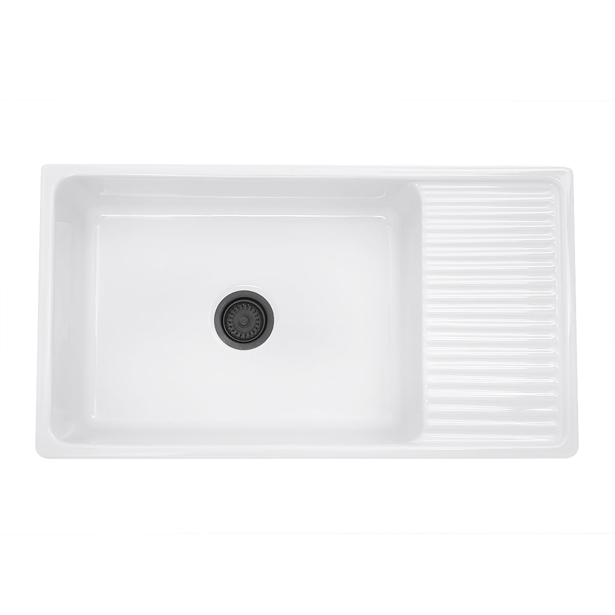 Nantucket Sinks 36 Inch Italian Farmhouse Fireclay Sink with Built-In Drainboard