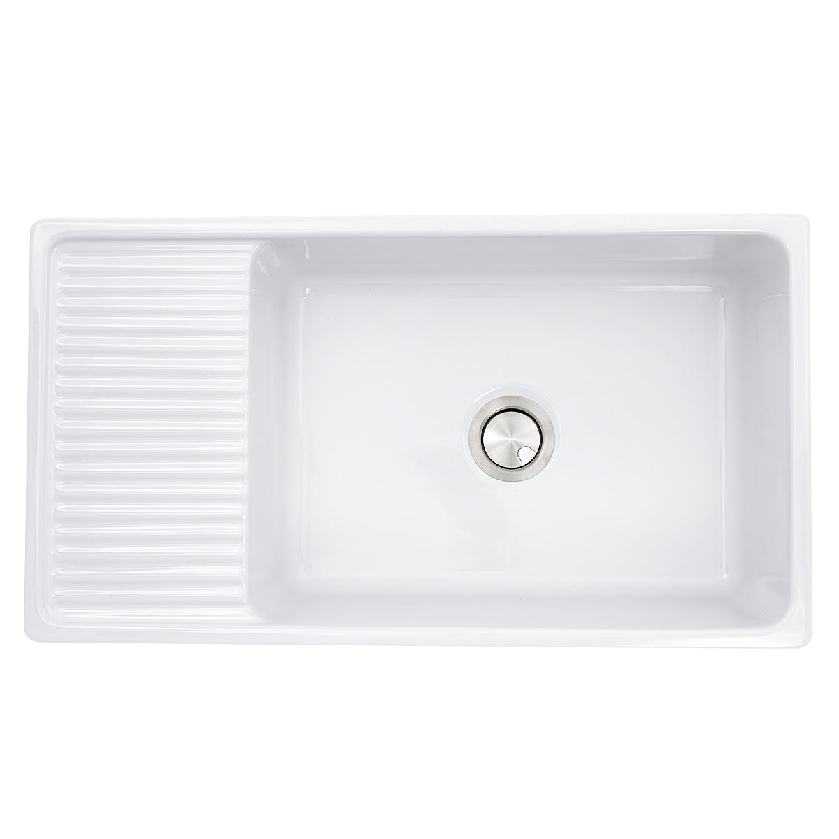 Nantucket Sinks 36 Inch Italian Farmhouse Fireclay Sink with Built-In Drainboard