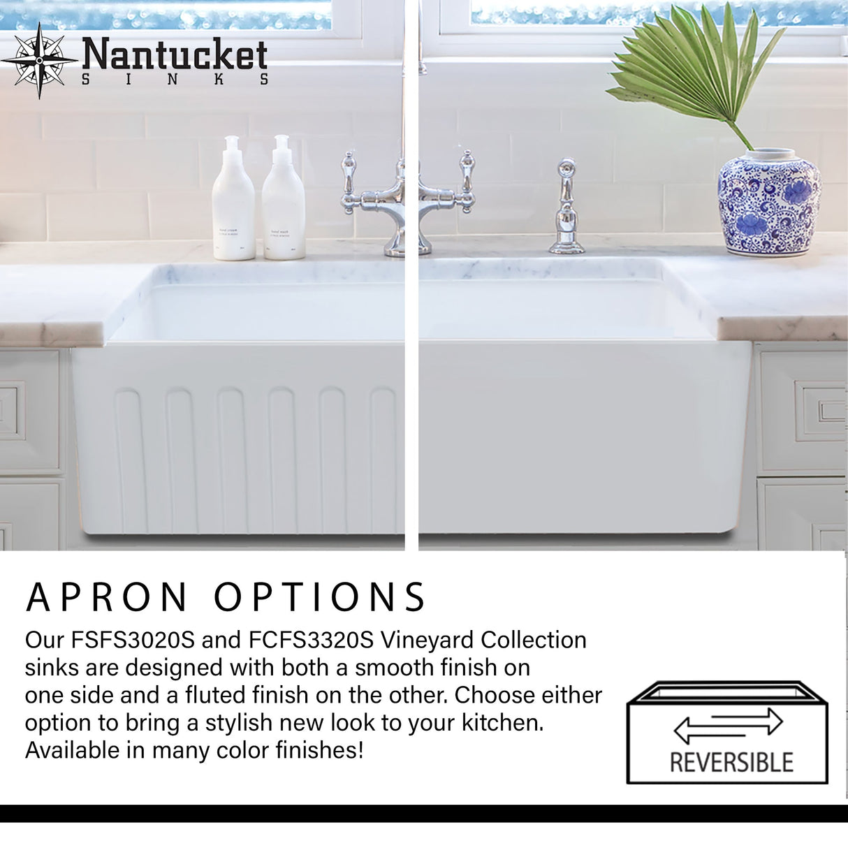 Nantucket Sinks 36 Inch Italian Farmhouse Fireclay Sink with Built-In Drainboard