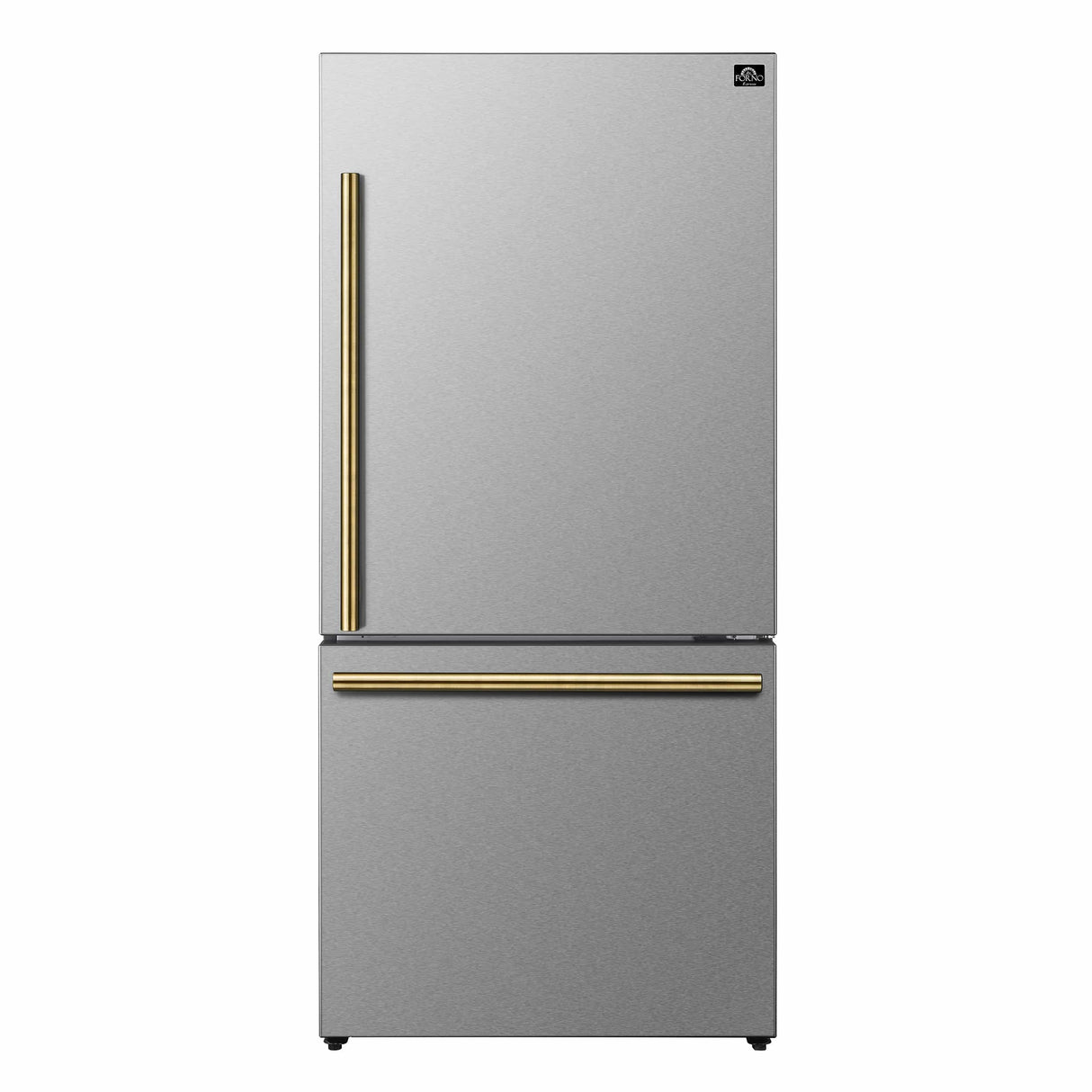 Forno Milano Espresso 31-Inch 17.2 cu. ft. Bottom Freezer Right Swing Door Refrigerator in Stainless Steel with Brass Handle  (FFFFD1785-31S)