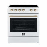 Forno Leonardo Espresso 30-Inch Electric Range with 5.0 cu. Ft. Electric Oven in White in Brass Trim (FFSEL6012-30WHT)