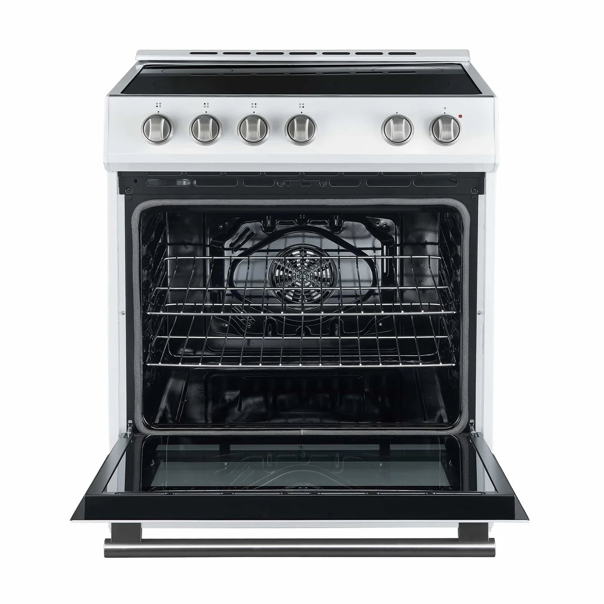 Forno Espresso 2-Piece Appliance Package - 30-Inch Electric Range with 5.0 Cu.Ft. Electric Oven and Refrigerator in White with Brass Handle