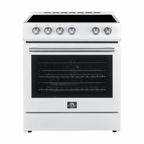 Forno Espresso 2-Piece Appliance Package - 30-Inch Electric Range with 5.0 Cu.Ft. Electric Oven and Under Cabinet Range Hood in White with Stainless Steel Handle