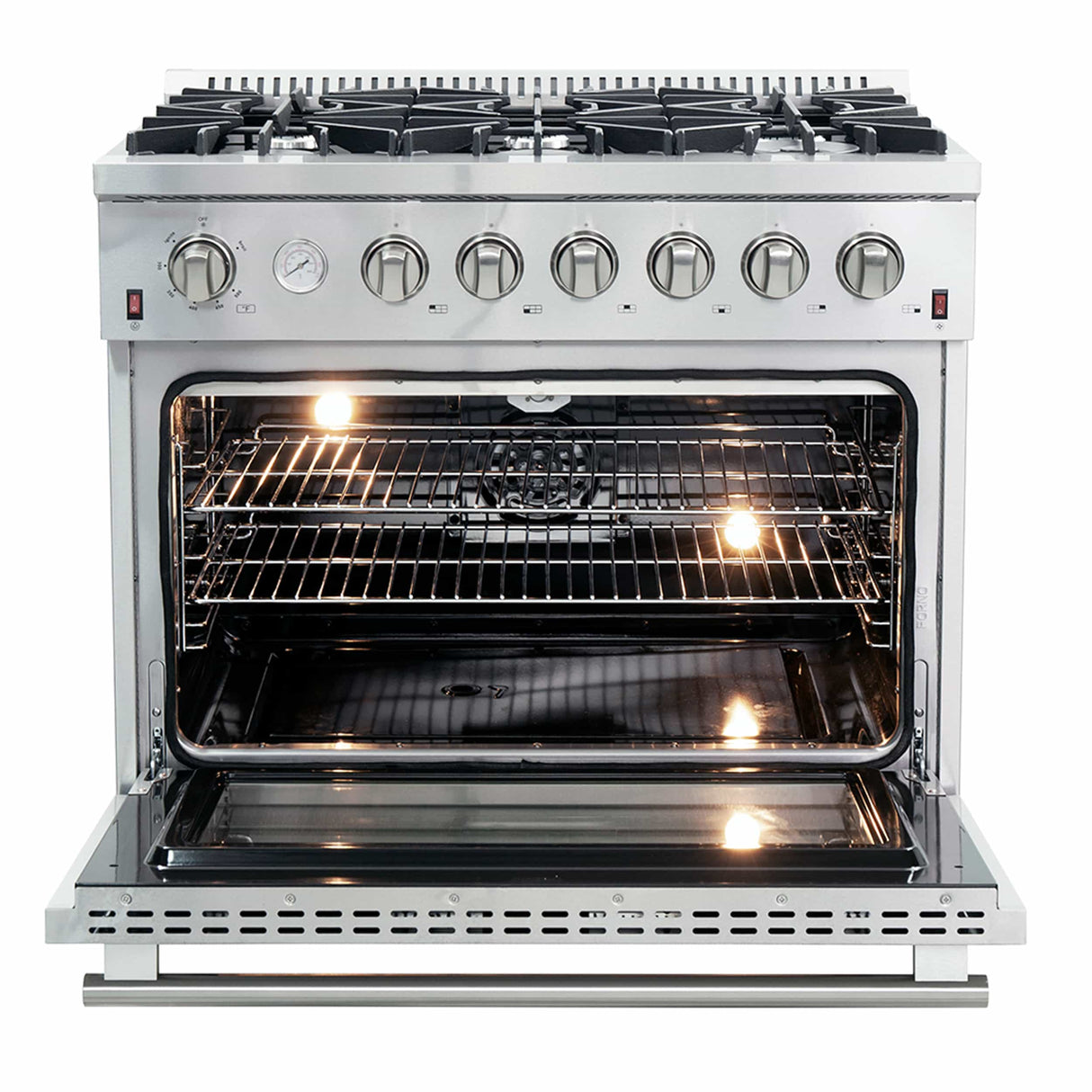 Forno 36-Inch Alta Qualita Gas Range with 6 Gas Burners, Gas Oven, Temperature Gauge, and Airfryer Accessories in Stainless Steel (FFSGS6291-36)