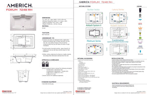 Americh FO7248TRA2-WH Forum 7248 Right Hand - Tub Only / Airbath 2 - White