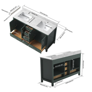 New England Home Goods Long 60" Double Sink Vanity in Green - Engineered Wood; Stone Top