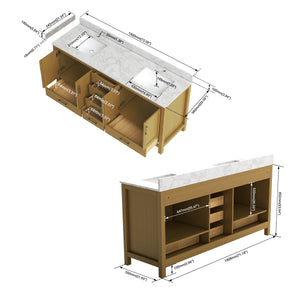 New England Home Goods Sugarloaf 72" Double Sink Vanity in White - Engineered Wood; Stone Top