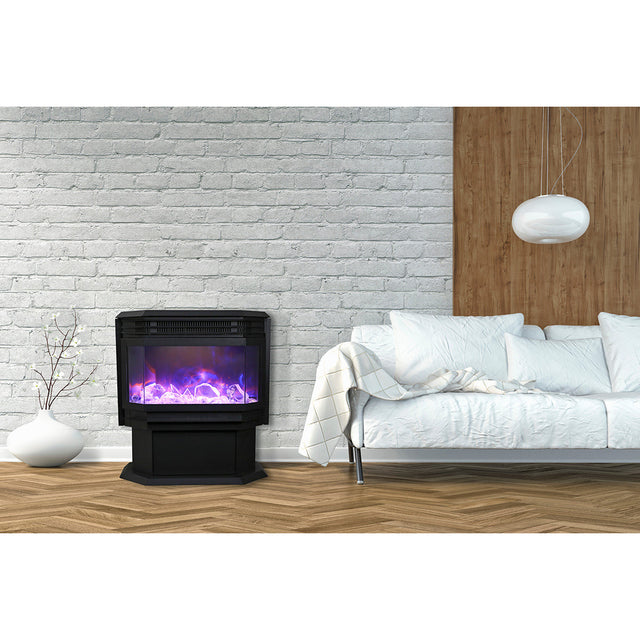 Amantii FS-26-922 26" WiFi Enabled Smart Electric Freestanding Fireplace, Featuring a Multi Function Remote, Multi Flame Speeds and a 10 Piece Birch Log Set