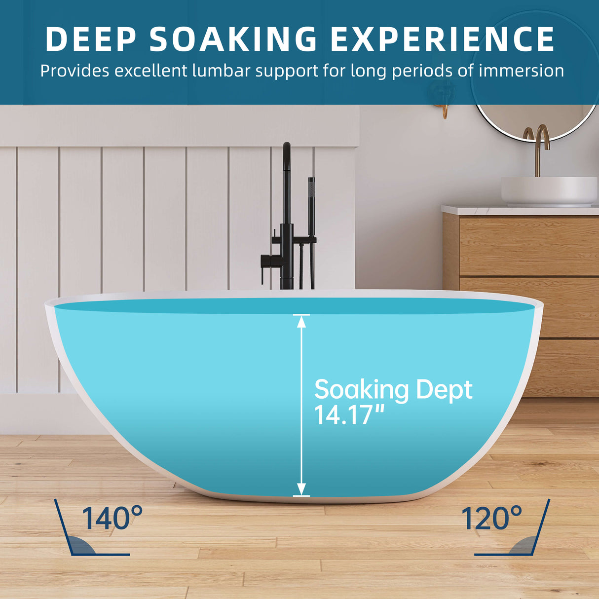 New England Home Goods Old 59" Freestanding Tub in White - Stone Resin Solid Surface