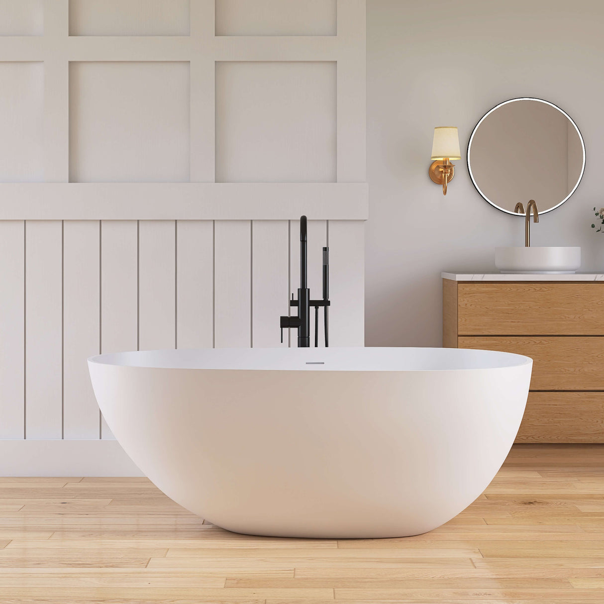 New England Home Goods Old 59" Freestanding Tub in White - Stone Resin Solid Surface