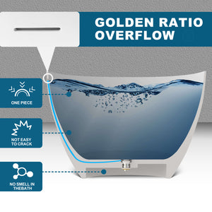 New England Home Goods Old 59" Freestanding Tub in White - Stone Resin Solid Surface