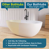 New England Home Goods COPACABANA - 59" White Seamless Oval Freestanding Deep Soaking Solid Surface Bathtub