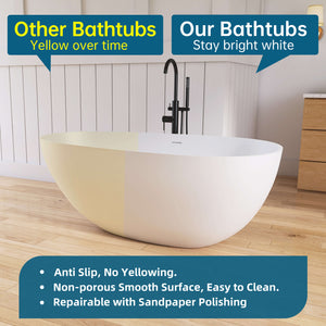 New England Home Goods Old 59" Freestanding Tub in White - Stone Resin Solid Surface