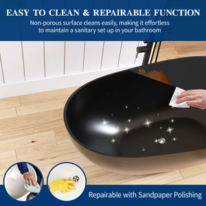 New England Home Goods Kilimanjaro 59" Freestanding Tub in Black - Stone Resin Solid Surface