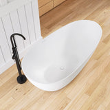 New England Home Goods 67" Oval Freestanding Deep Soaking Tub Solid Surface Bathtub with Slim Rim