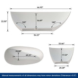 New England Home Goods 67" Oval Freestanding Deep Soaking Tub Solid Surface Bathtub with Slim Rim
