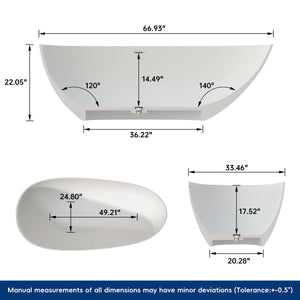 New England Home Goods Waikiki 67" Freestanding Tub in White - Stone Resin Solid Surface