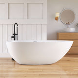 New England Home Goods 67" Oval Freestanding Deep Soaking Tub Solid Surface Bathtub with Slim Rim