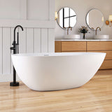 New England Home Goods 67" Oval Freestanding Deep Soaking Tub Solid Surface Bathtub with Slim Rim