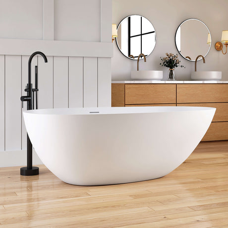 New England Home Goods Waikiki 67" Freestanding Tub in White - Stone Resin Solid Surface