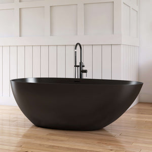 New England Home Goods Denali 67" Freestanding Tub in Black - Stone Resin Solid Surface