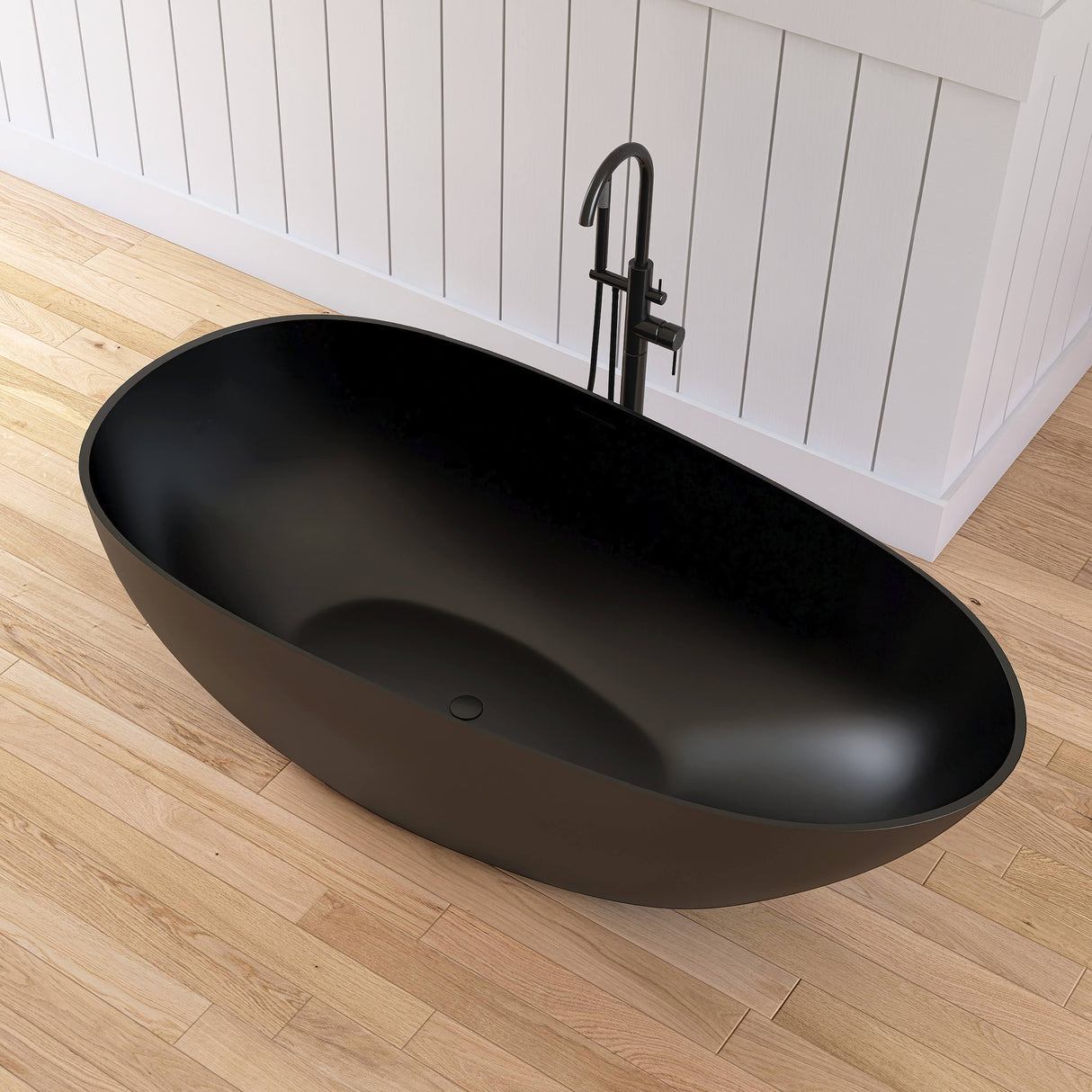 New England Home Goods Denali 67" Freestanding Tub in Black - Stone Resin Solid Surface