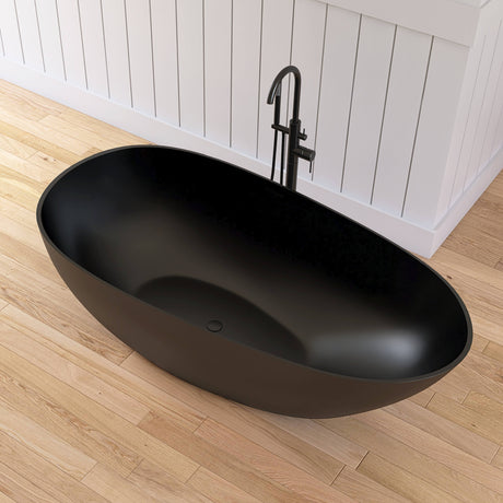 New England Home Goods Denali 67" Freestanding Tub in Black - Stone Resin Solid Surface