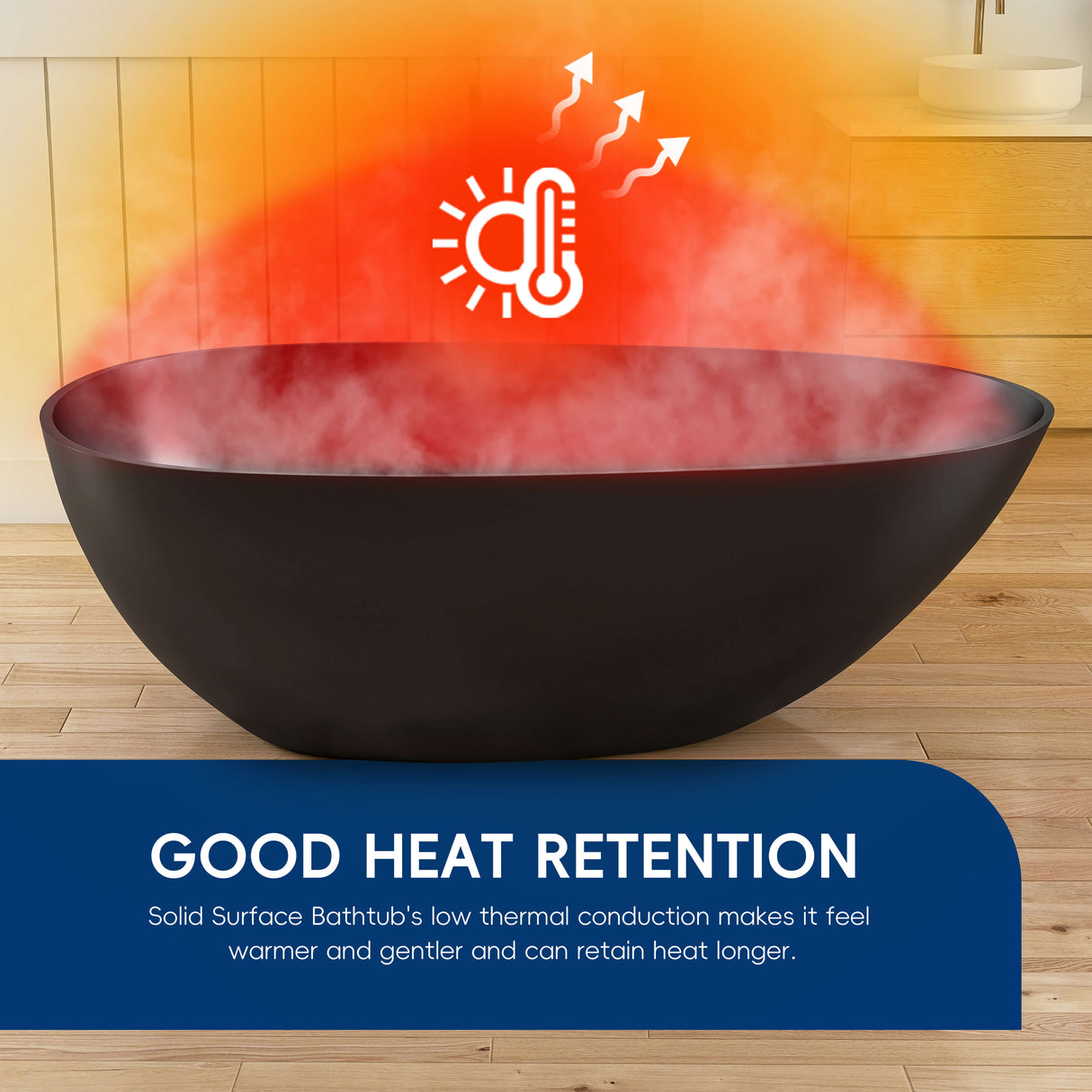 New England Home Goods Denali 67" Freestanding Tub in Black - Stone Resin Solid Surface