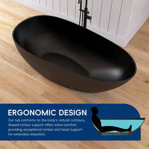 New England Home Goods Denali 67" Freestanding Tub in Black - Stone Resin Solid Surface