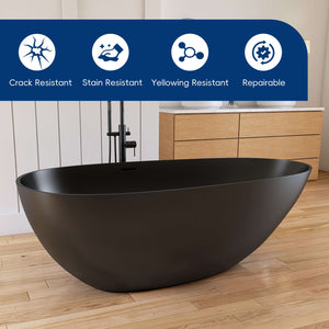 New England Home Goods Denali 67" Freestanding Tub in Black - Stone Resin Solid Surface