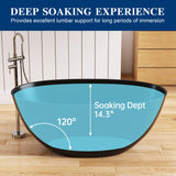 New England Home Goods 55" Freestanding Tub Solid Surface Freestanding Soaking Bathtub,Black