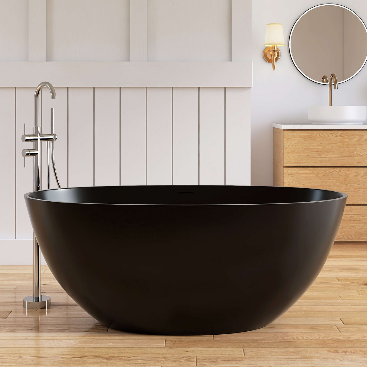 New England Home Goods Mont 55" Freestanding Tub in Black - Stone Resin Solid Surface