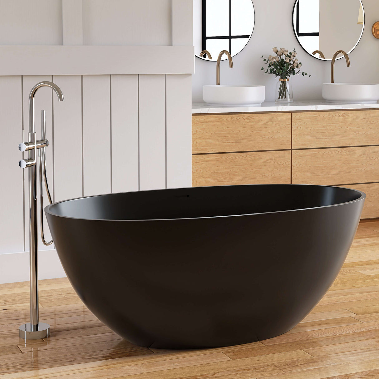 New England Home Goods Mont 55" Freestanding Tub in Black - Stone Resin Solid Surface