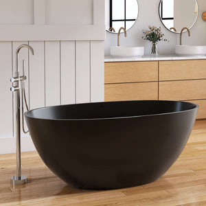 New England Home Goods Mont 55" Freestanding Tub in Black - Stone Resin Solid Surface