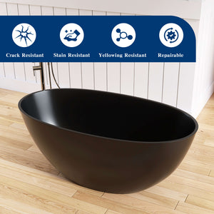 New England Home Goods Mont 55" Freestanding Tub in Black - Stone Resin Solid Surface