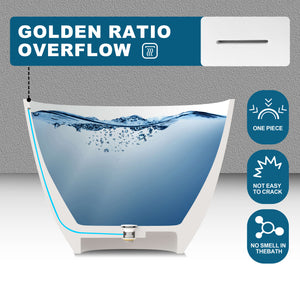 New England Home Goods Bora 65" Freestanding Tub in White - Stone Resin Solid Surface