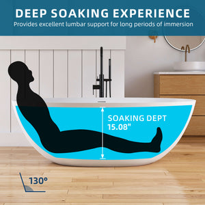 New England Home Goods Bora 65" Freestanding Tub in White - Stone Resin Solid Surface