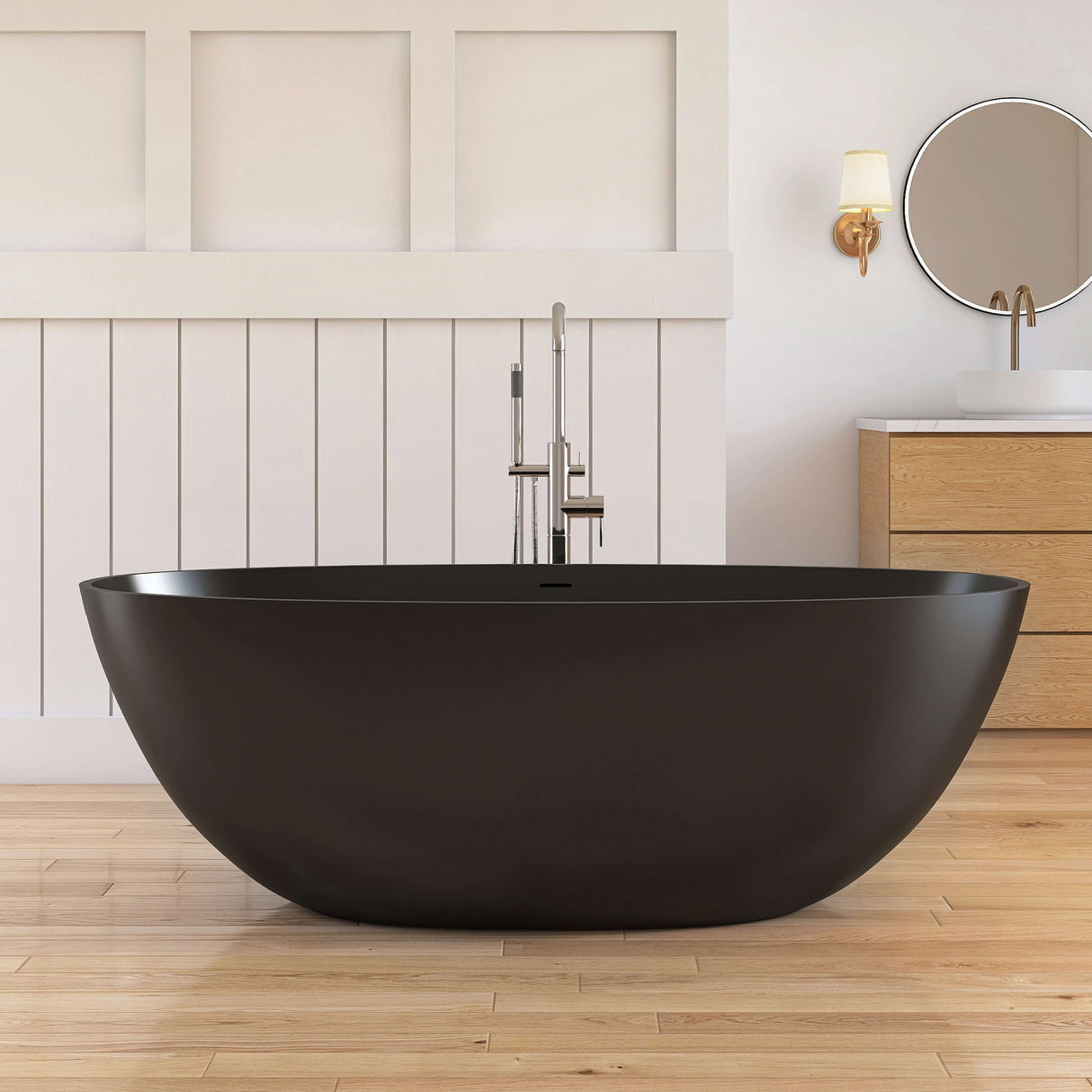 New England Home Goods Elbrus 65" Freestanding Tub in Black - Stone Resin Solid Surface
