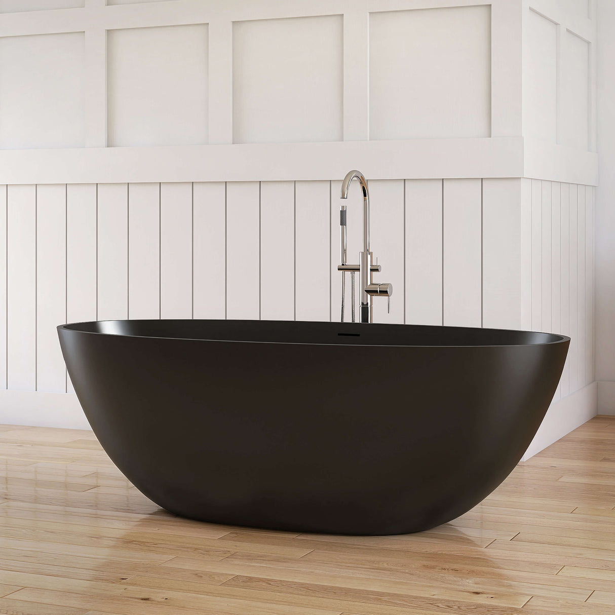 New England Home Goods Elbrus 65" Freestanding Tub in Black - Stone Resin Solid Surface
