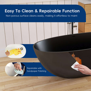 New England Home Goods Elbrus 65" Freestanding Tub in Black - Stone Resin Solid Surface
