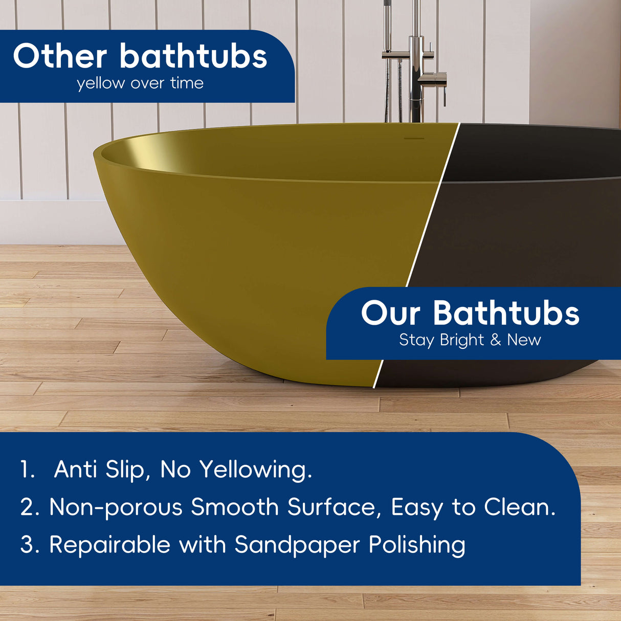 New England Home Goods Elbrus 65" Freestanding Tub in Black - Stone Resin Solid Surface