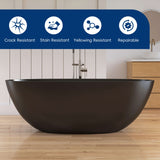 New England Home Goods 65" Black Oval Luxury Freestanding Solid Surface Resin Stone Soaking Tub