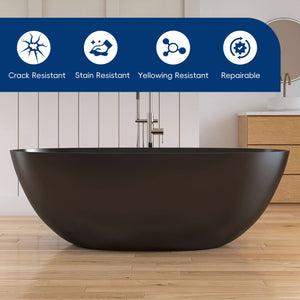 New England Home Goods Elbrus 65" Freestanding Tub in Black - Stone Resin Solid Surface