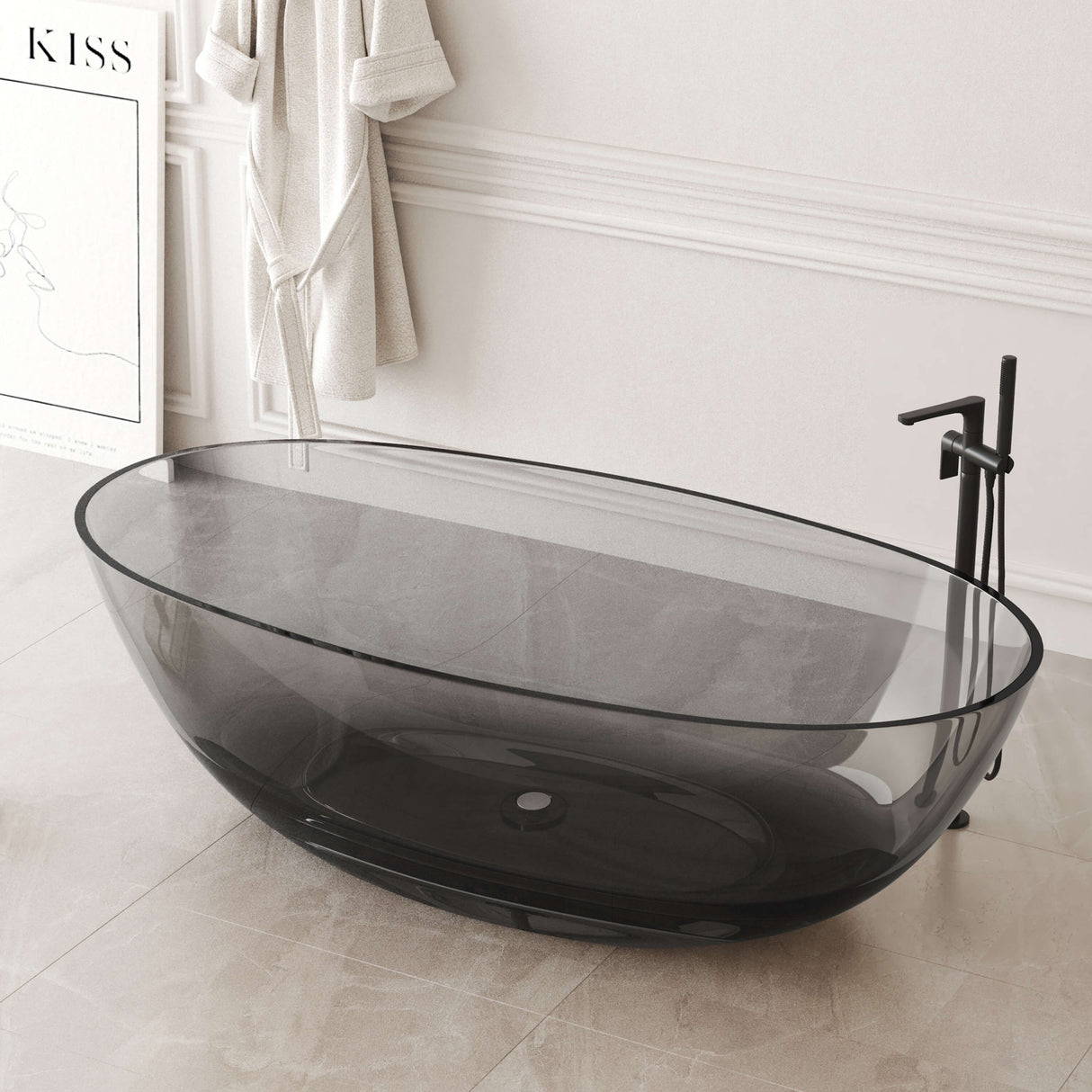 New England Home Goods Pink 71" Freestanding Tub in Gray - Stone Resin Solid Surface
