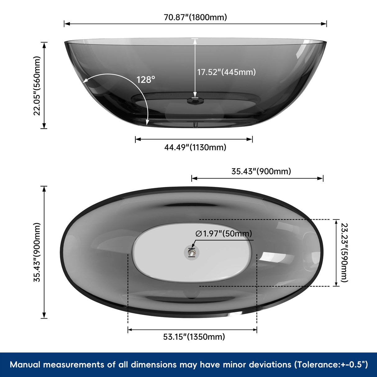 New England Home Goods Pink 71" Freestanding Tub in Gray - Stone Resin Solid Surface