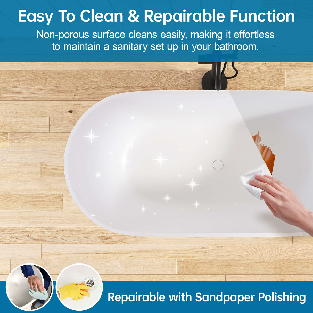 New England Home Goods Aconcagua 63" Freestanding Tub in White - Stone Resin Solid Surface