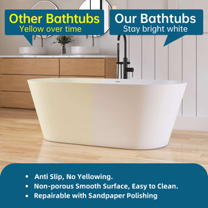 New England Home Goods Aconcagua 63" Freestanding Tub in White - Stone Resin Solid Surface