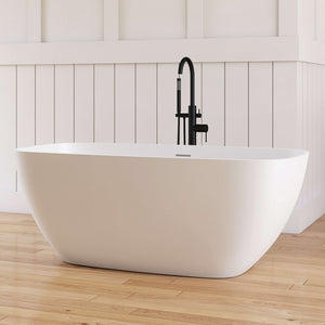 New England Home Goods Kangchenjunga 59" Freestanding Tub in White - Stone Resin Solid Surface