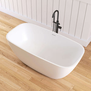 New England Home Goods Kangchenjunga 59" Freestanding Tub in White - Stone Resin Solid Surface