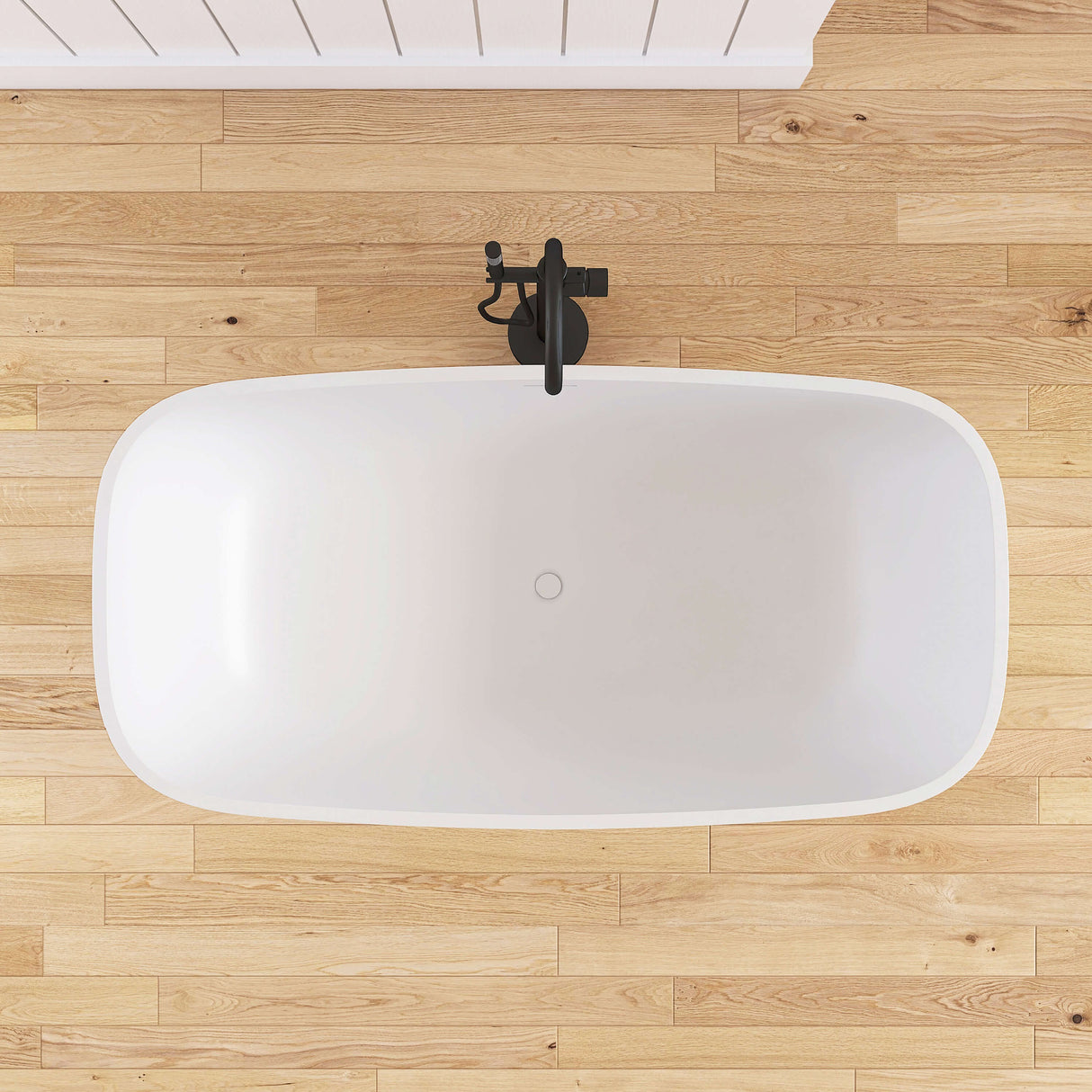 New England Home Goods Kangchenjunga 59" Freestanding Tub in White - Stone Resin Solid Surface